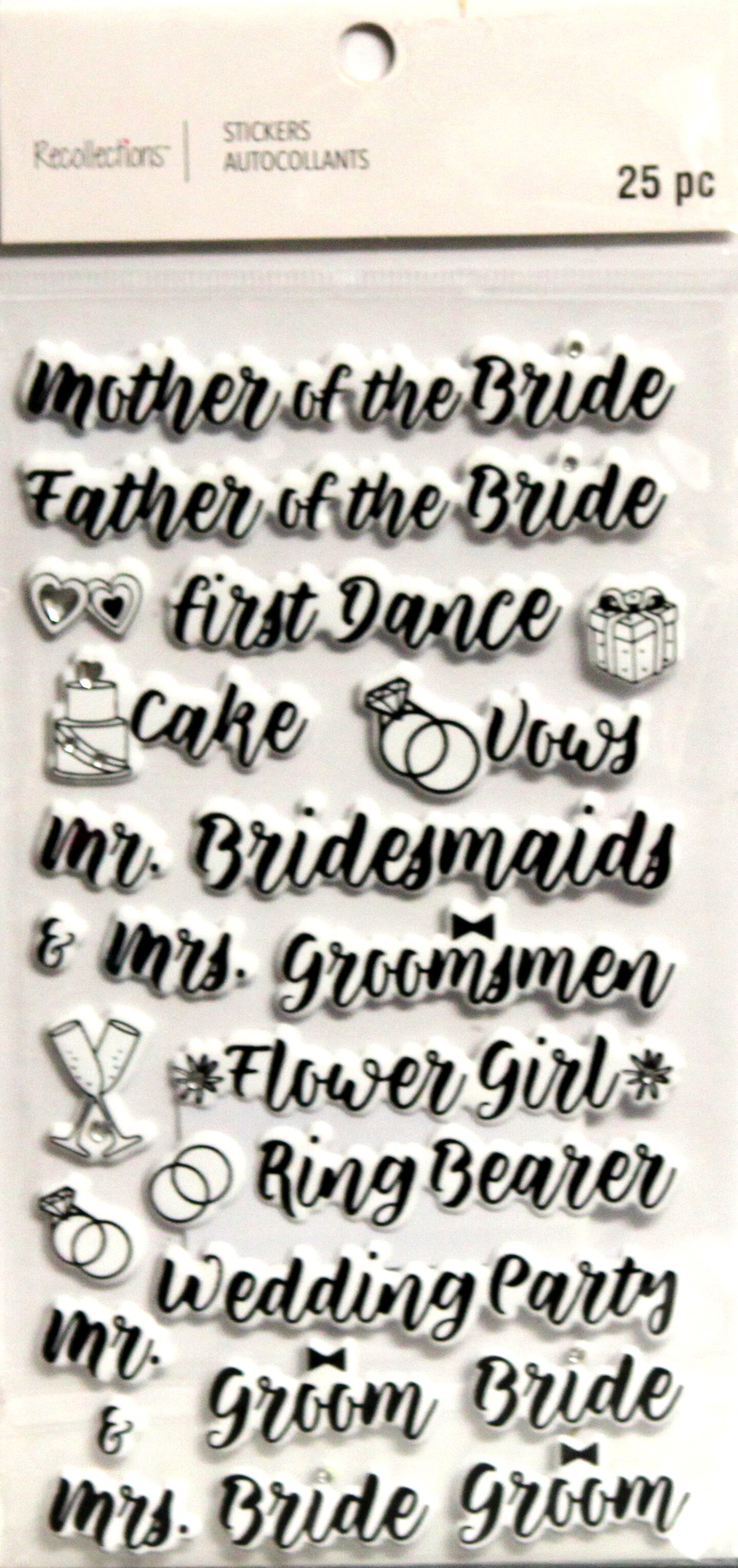 Recollections Wedding Party Titles Dimensional Puffy Stickers