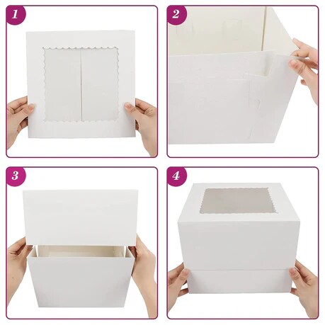 10 x 10 x 8&#x22; White Bakery Boxes with Window Pastry Boxes for Cakes, Cookies and Desserts