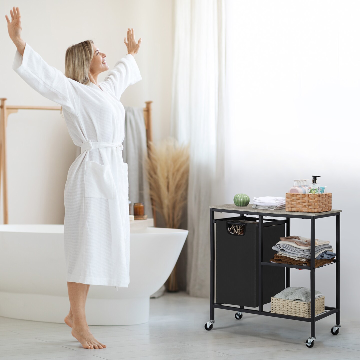Laundry Hamper with Iron Side Shelf