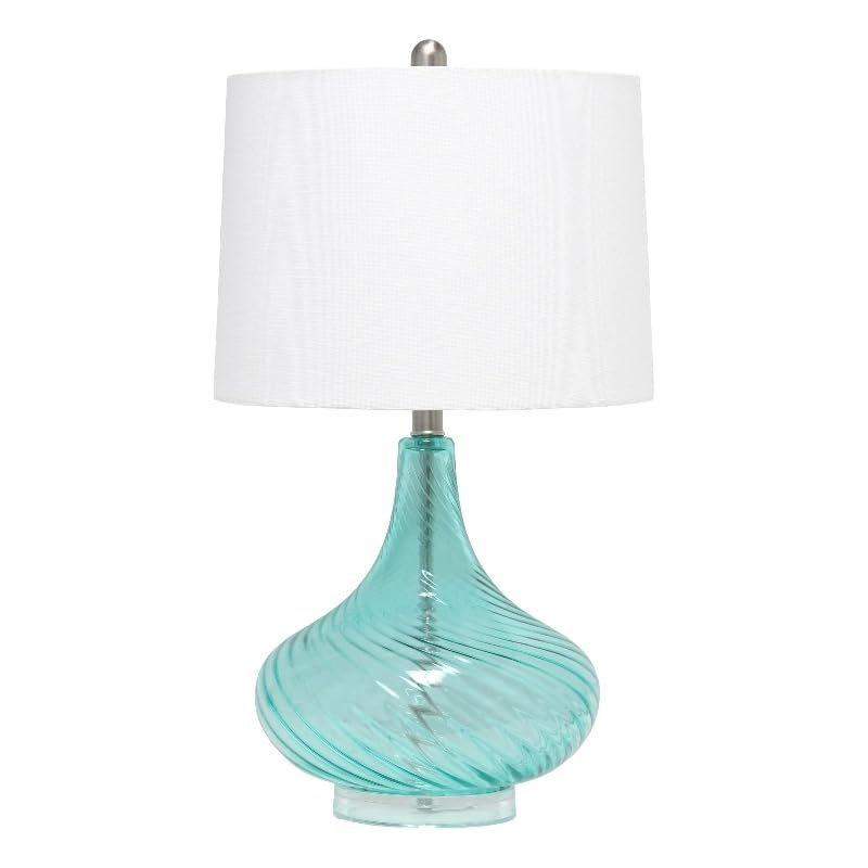 Lalia Home 24&#x22; Classix Contemporary Wavy Colored Glass Table Lamp with White Linen Shade for Living Room, Bedroom, Entryway, Dining Room, Blue