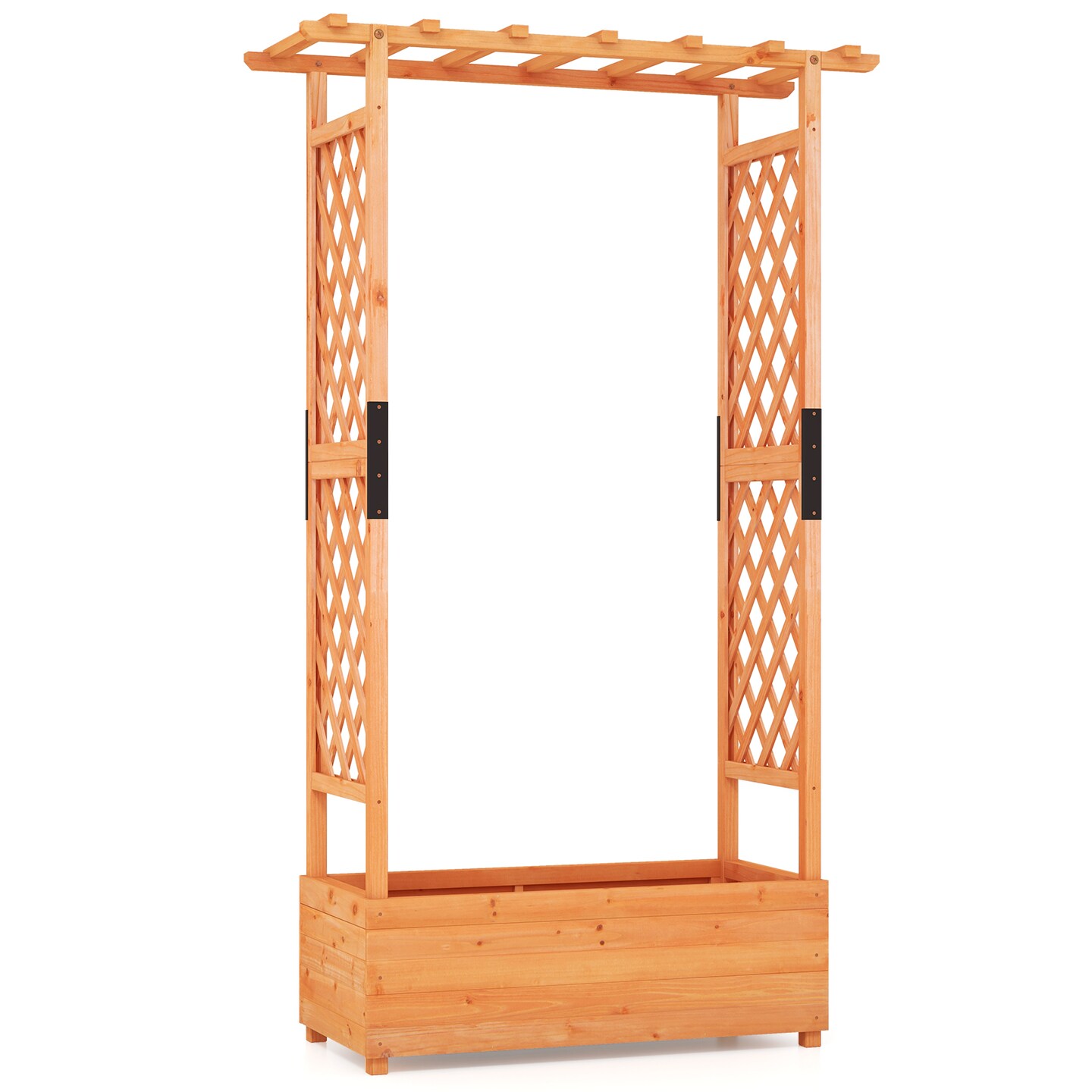 Raised Garden Bed Planter Box with Trellis Roof 43.5in Fir Wood Vertical Planter Orange