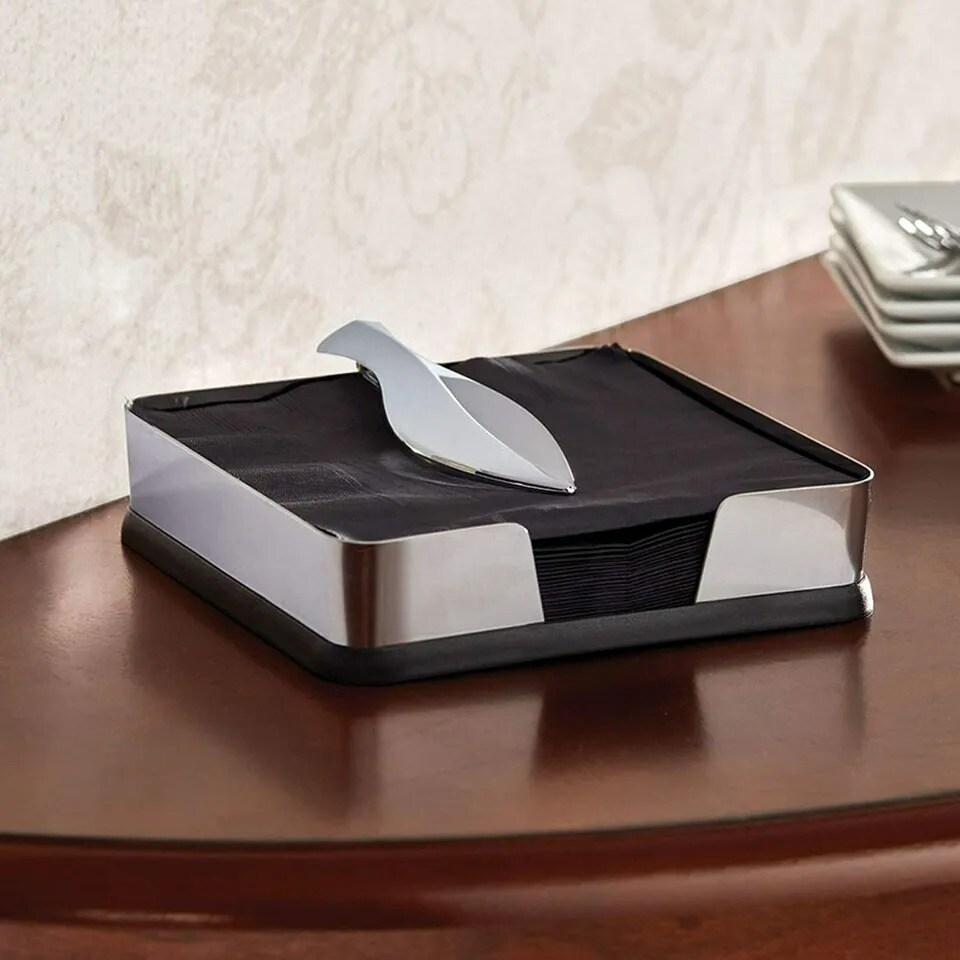 Kamenstein Horizontal Stainless Steel Napkin Holder with Leaf Arm, 7&#x22; - Silver