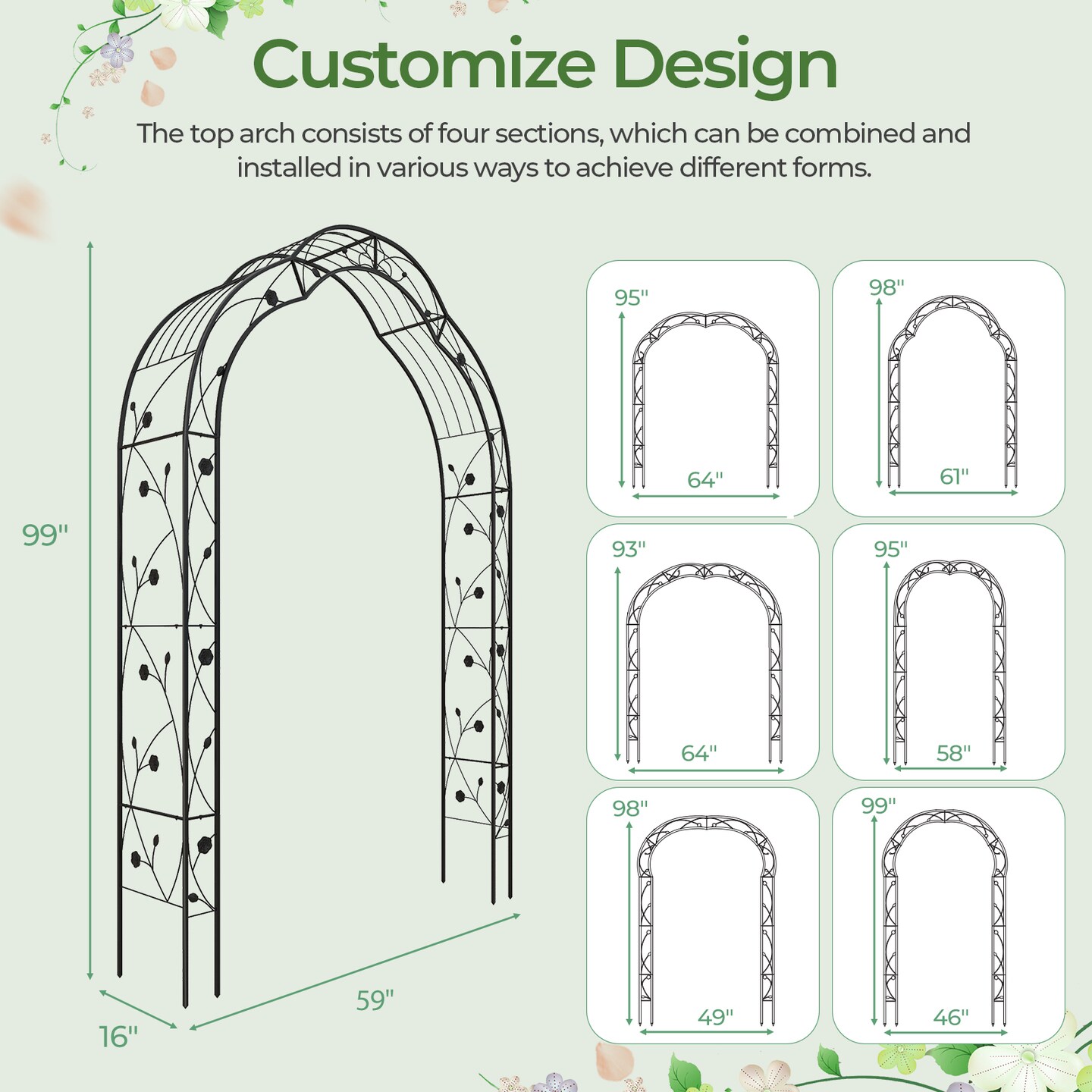 Garden Arch Arbor Trellis For Climbing Plants Roses Vines-Black