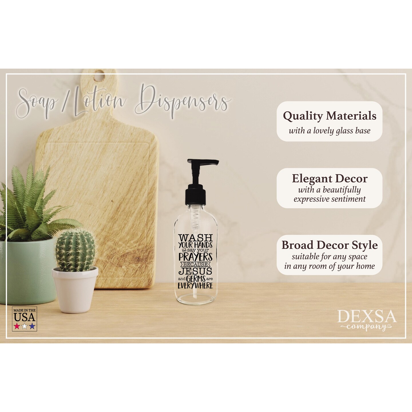 Wash your hands and say your prayers because Jesus and germs are everywhere. 8 oz Glass Soap Dispenser