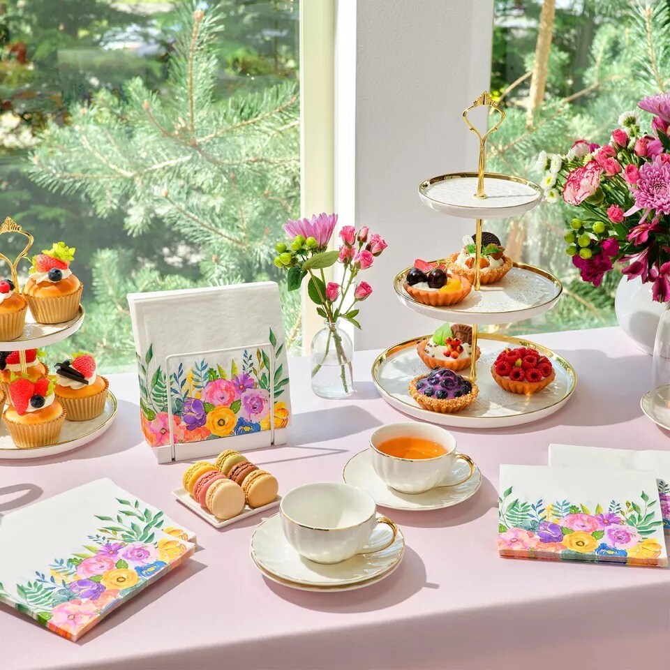 100 Pack Floral Paper Napkins for Bridal Shower &#x26; Birthday