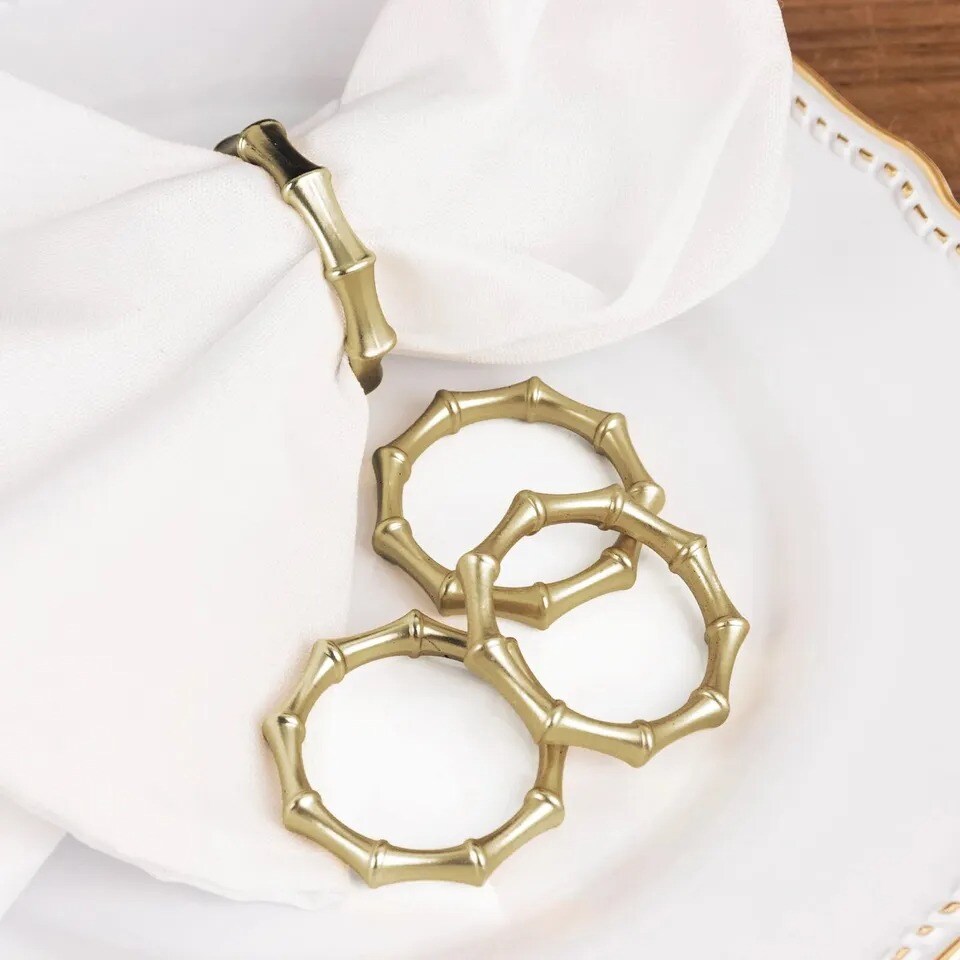 4 Gold Bamboo Knuckle Metal Napkin Rings