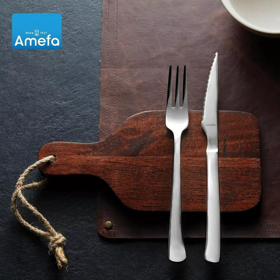 Amefa Chuletero Steak Knives, Set of 6 Micro Serrated Edge 4 Inch Blade