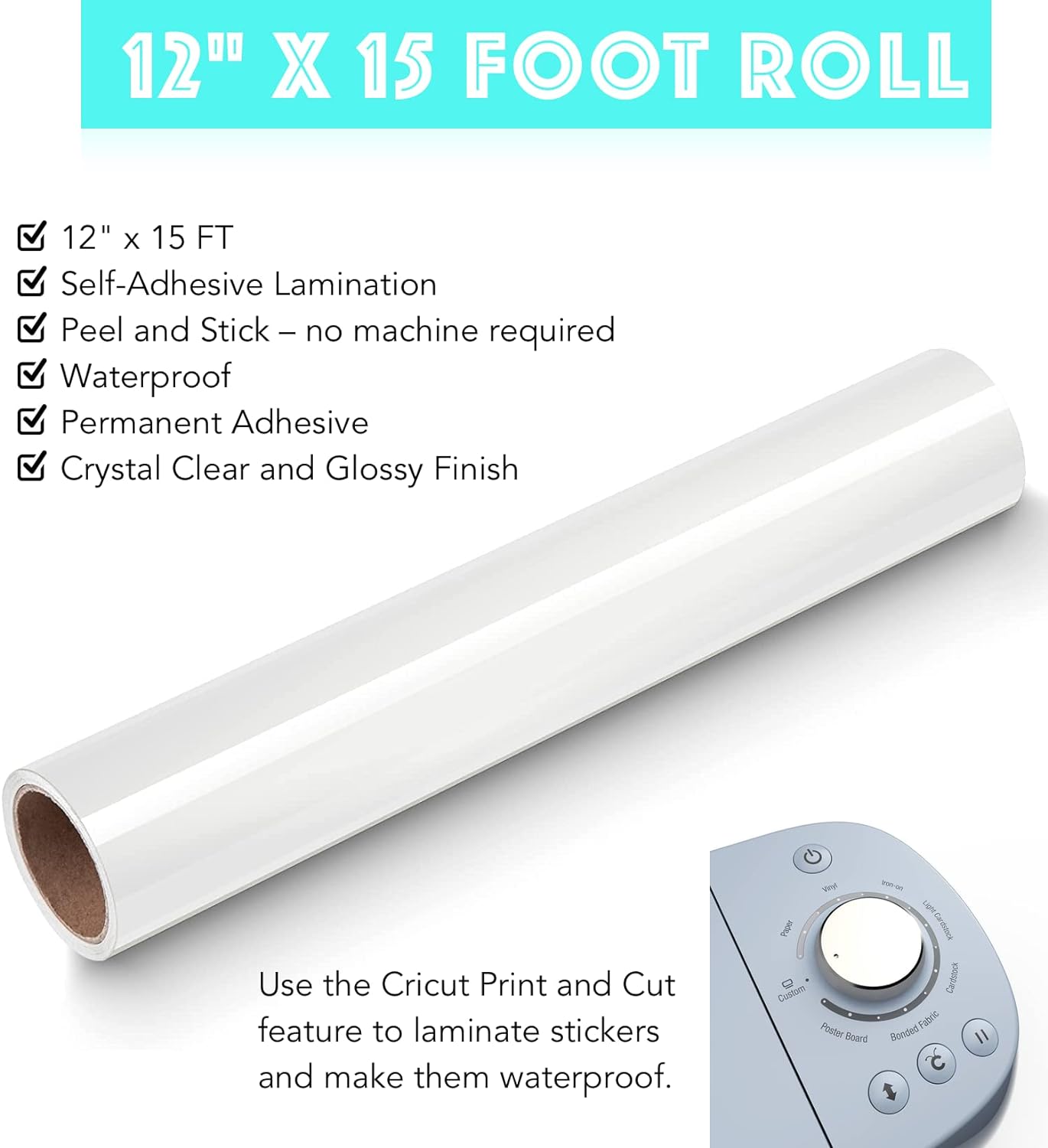 Clear Vinyl Laminate for Stickers, 12" x 15FT Laminate Roll Self-Adhesive for Decals, Stencils, Waterproof, Permanent Clear Adhesive Vinyl Laminate, Glossy Sticker Laminate by Turner Moore Edition