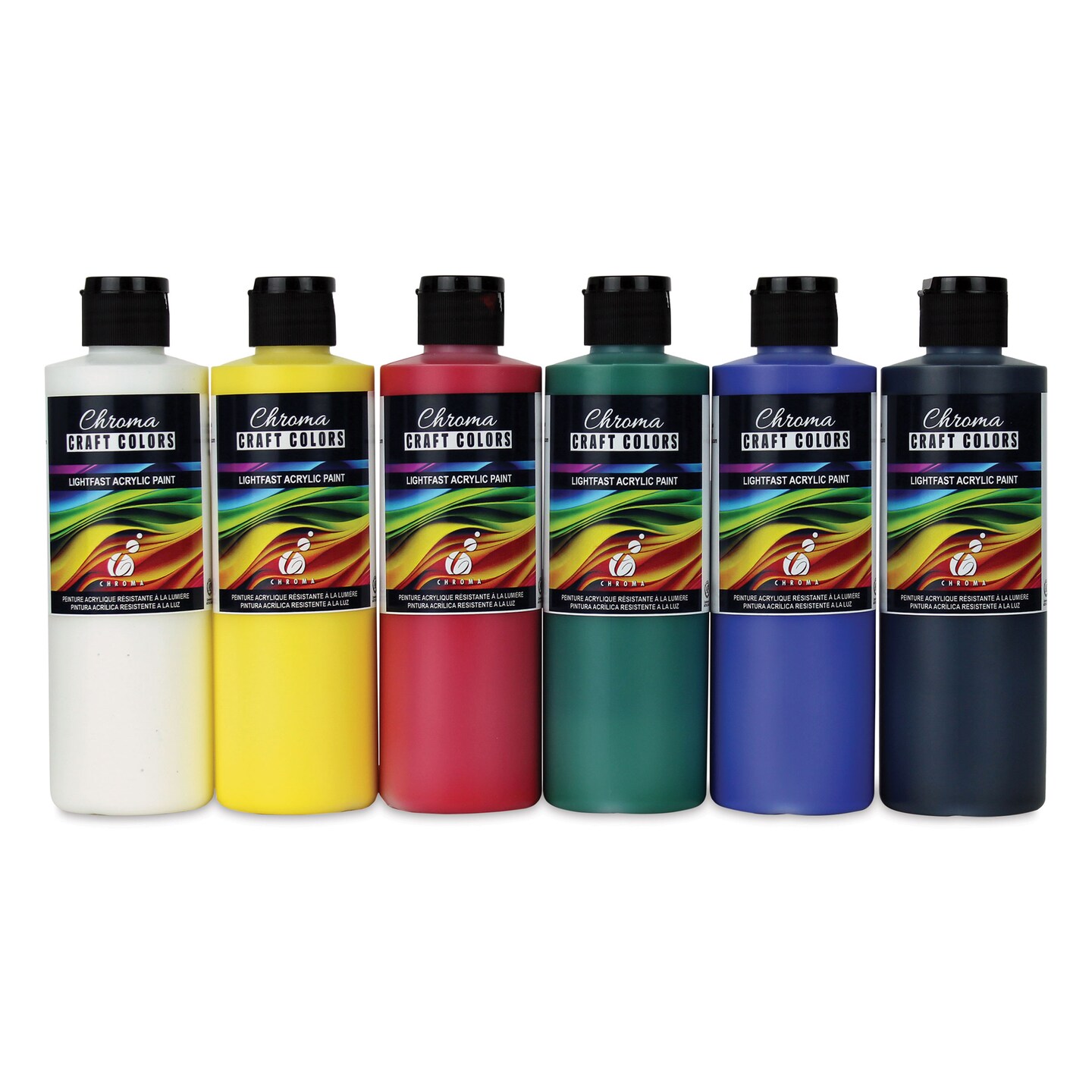 Chroma Craft Colors Acrylic Paints - Basic Colors, Set of 6, 8 oz