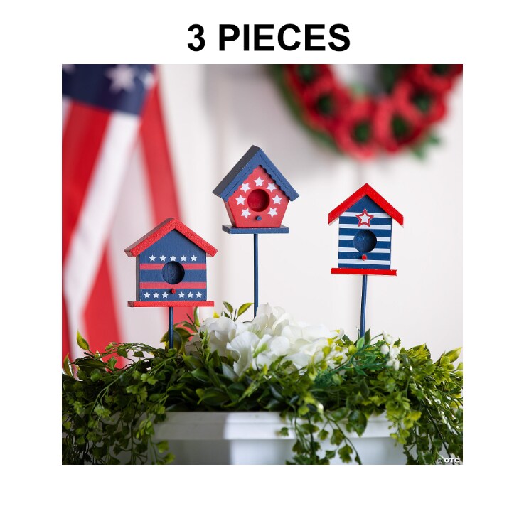 Patriotic Birdhouse Planter Sticks - 3 Pc.