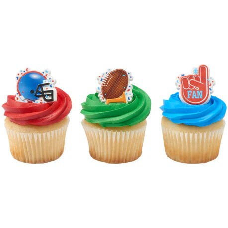 Football Assortment Helmet, #1 Fan and Football with Goal Cupcake Rings set of 12