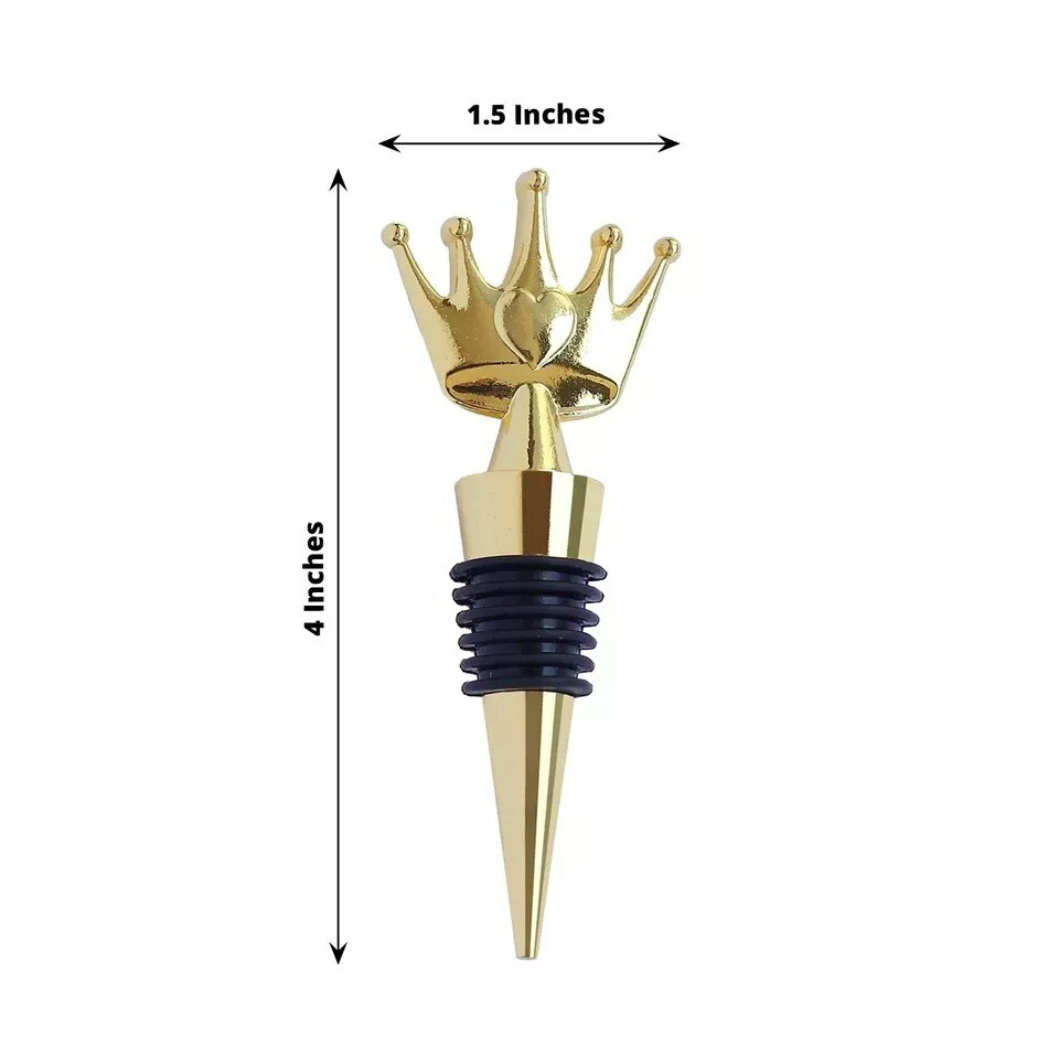 4&#x22; Gold Crown Metal Wine Bottle Stopper Clear Gift Box Wedding Favor