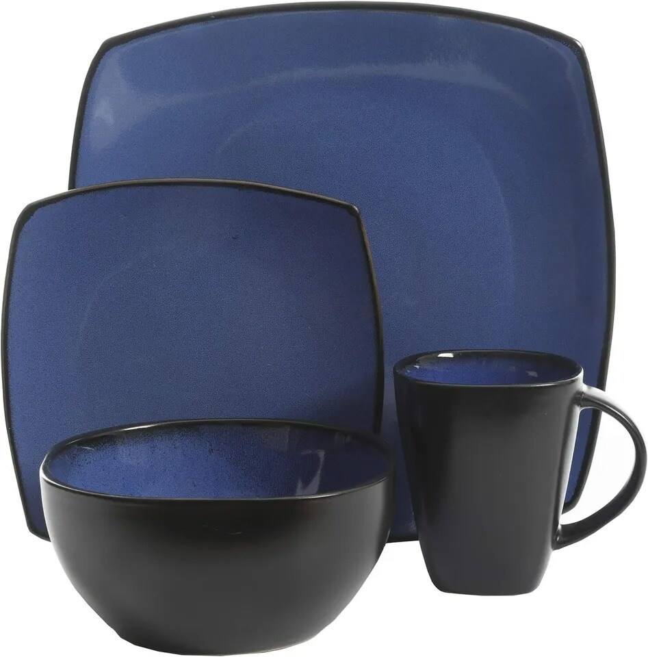 Gibson Soho Lounge 16 Piece Square Dinnerware Set, Blue