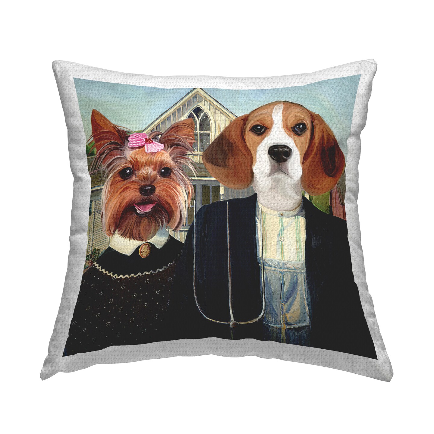 Stupell Industries Funny Dogs American Gothic Outdoor Printed Pillow