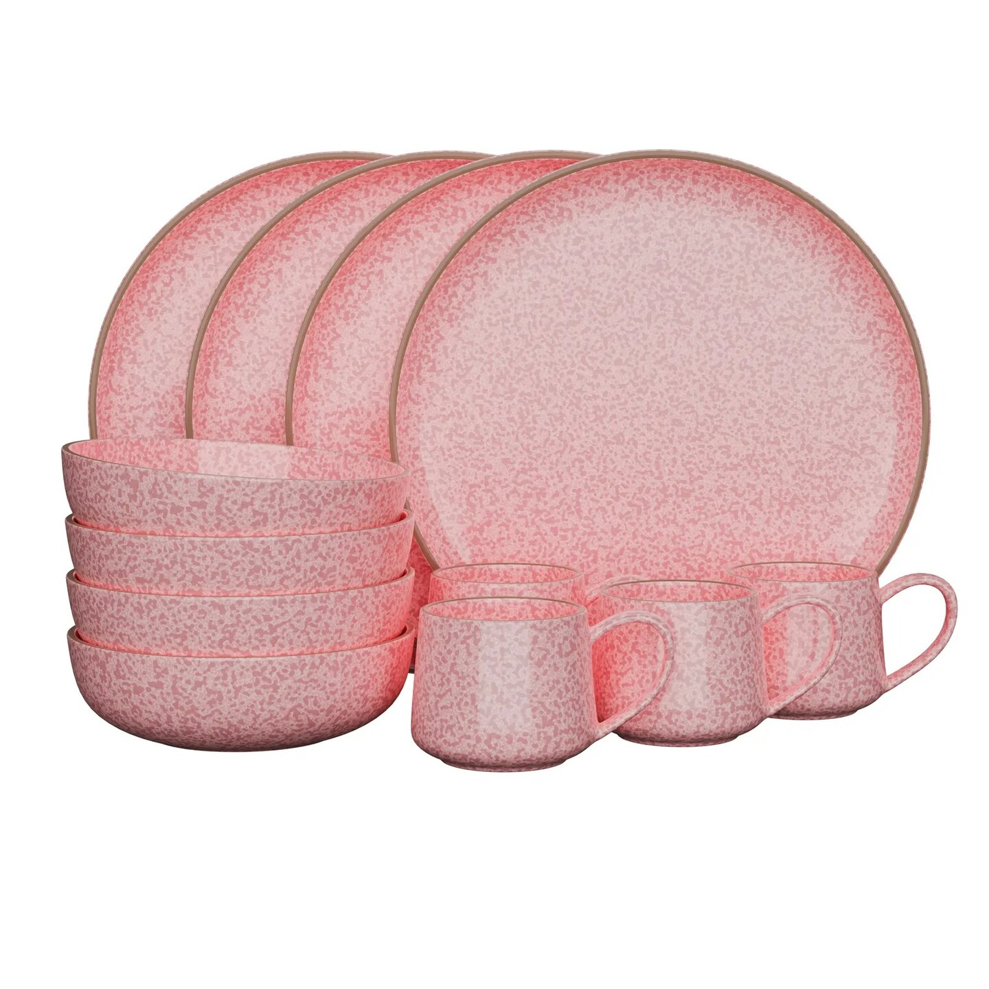 American Atelier 12 Pc Dinnerware Set, Stoneware Dishes, Service for 4 Rose Pink