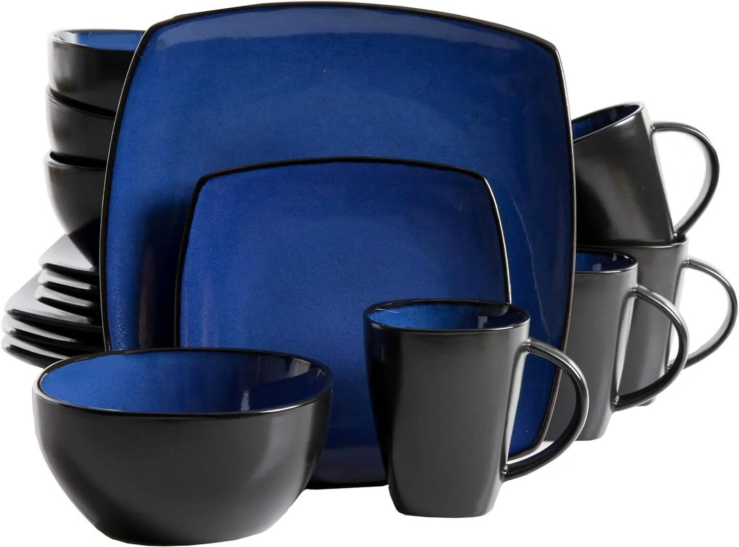 Gibson Soho Lounge 16 Piece Square Dinnerware Set, Blue