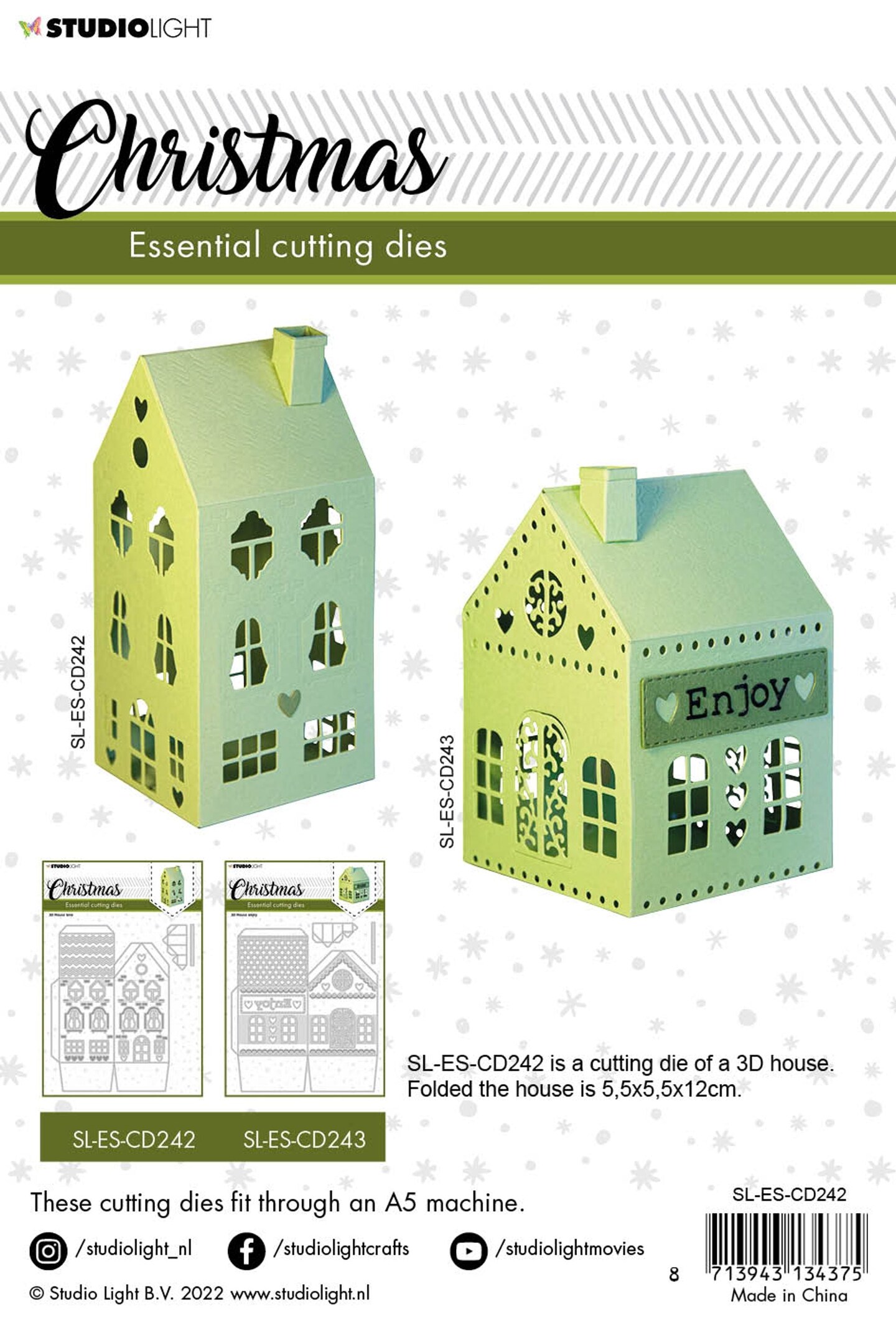 Studio Light SL Cutting Dies Christmas 3D House Love Essentials 145x169x1mm 3 PC nr.242