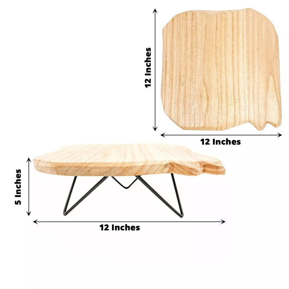 12&#x22; BLACK BROWN Square Natural Wooden CAKE Dessert STAND