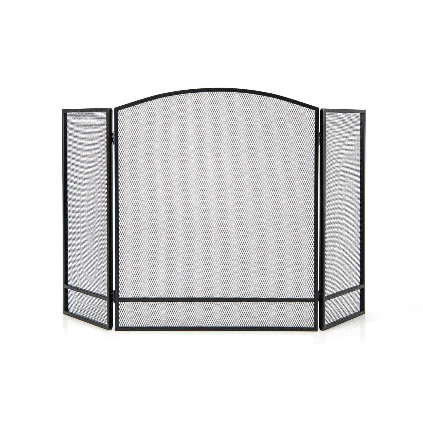 3-Panel Fold-able Fireplace Screen With Wrought Metal Mesh