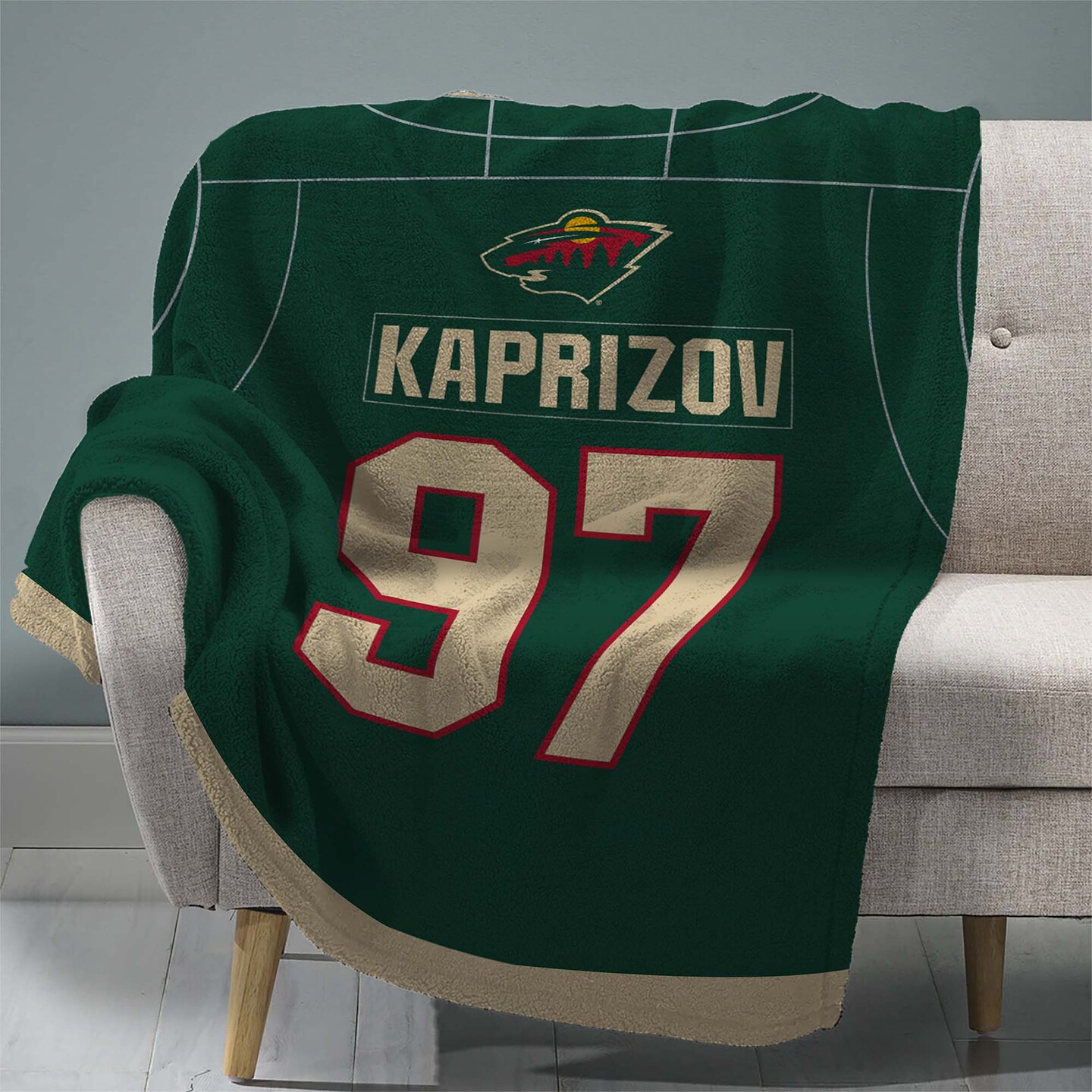 Sleep Squad Minnesota Wild Kirill Kaprizov 60” x 80” Raschel Plush Jersey Hockey Blanket
