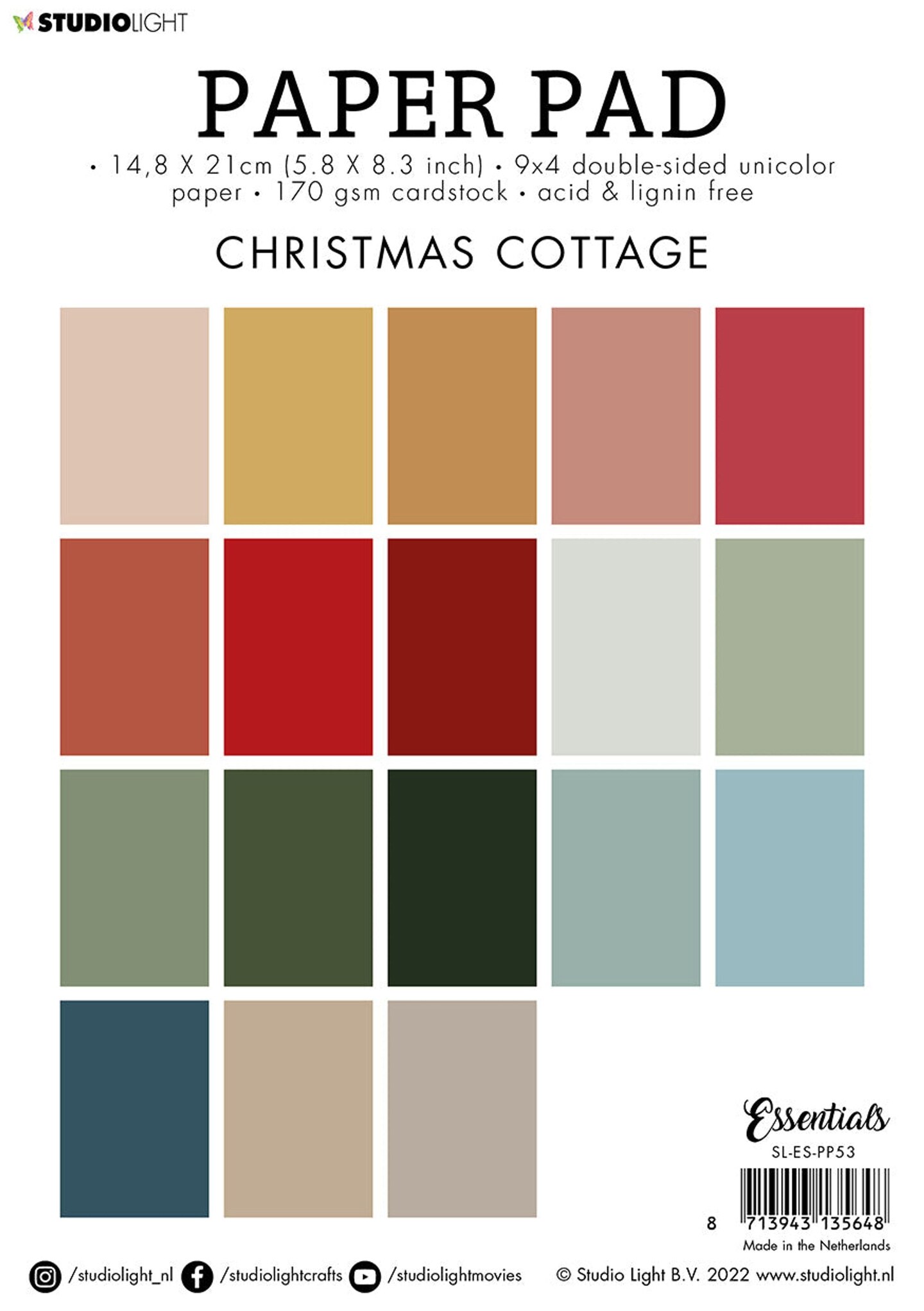 Studio Light SL Paper Pad Double Sided Unicolor Christmas Cottage ...