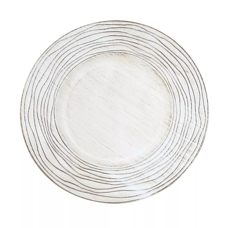WHITE 6 Round 13&#x22; Rustic Wooden Plastic CHARGER PLATES