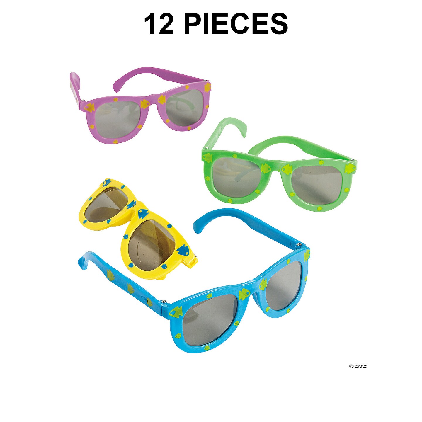 5&#x22; Kids Purple, Blue, Green &#x26; Yellow Fish Print Sunglasses 12 Pieces