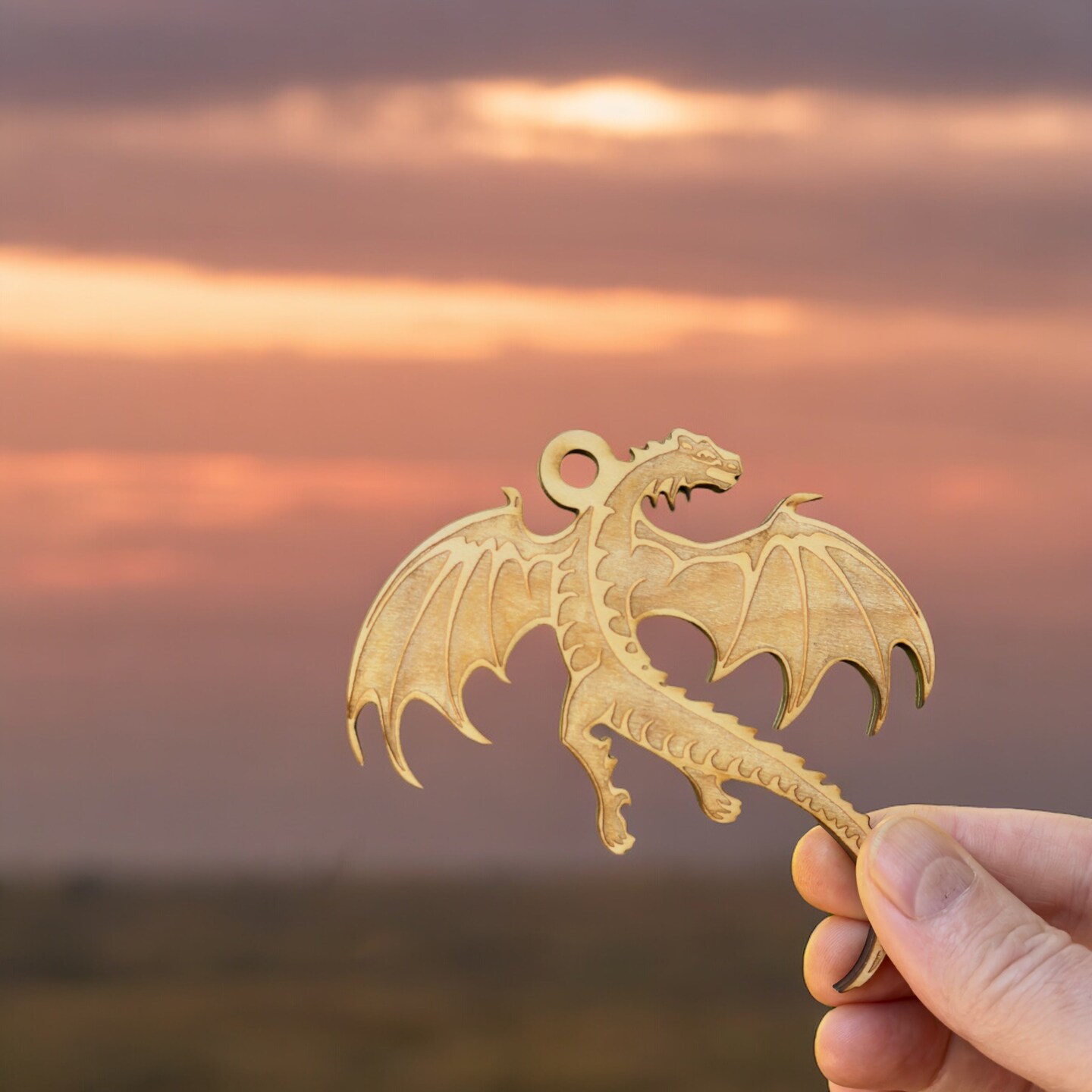 Ornament - Flying Dragon - Raw Wood 4x3in Ornament - Flying Dragon - Raw Wood 4x3in