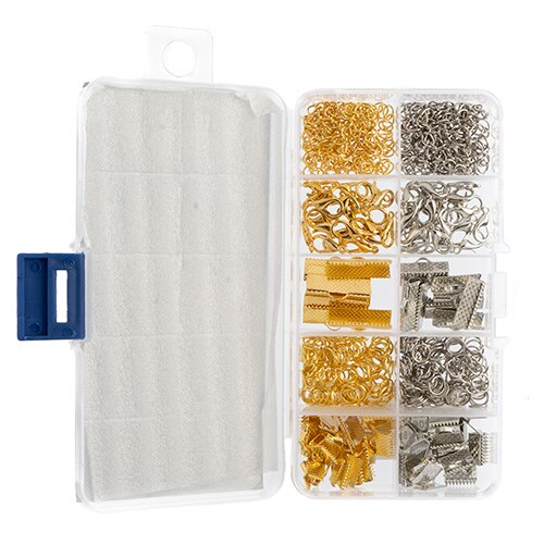 John Bead 10-Slot Silver & Gold Mix Jewelry Findings Kit Assortment, 320pcs