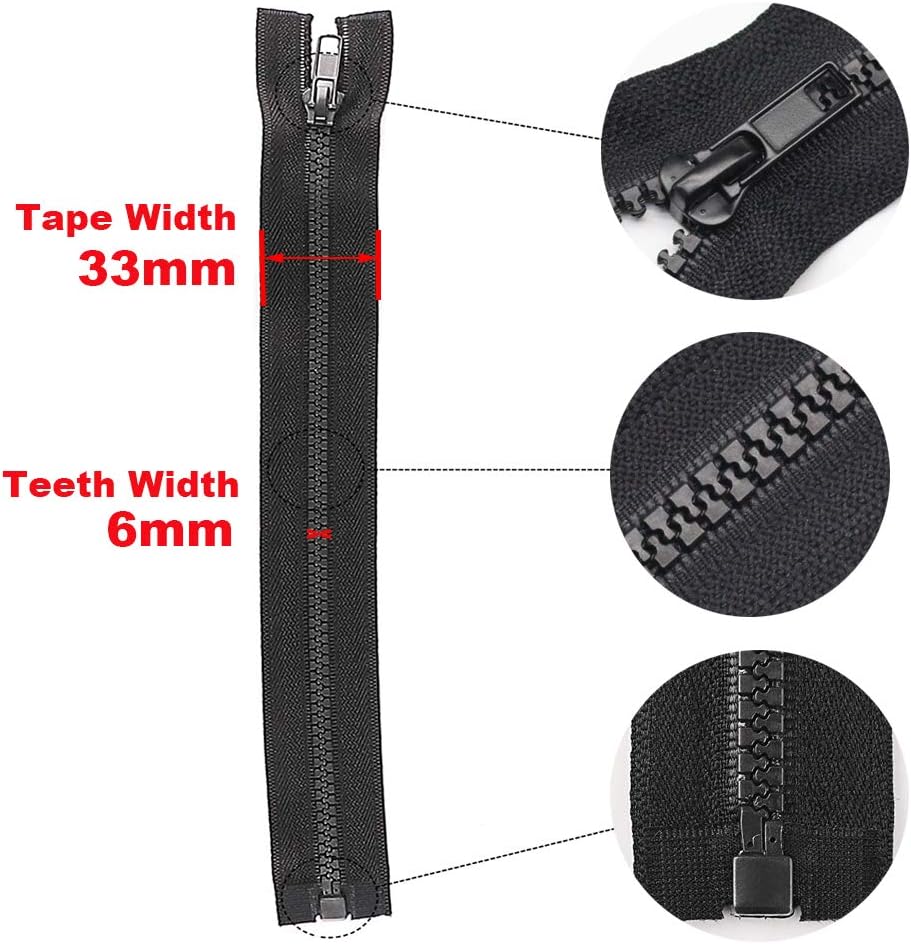 2PCS #5 26 Inch Separating Jacket Zippers for Sewing Coats Jacket Zipper Black Molded Plastic Zippers Bulk (26" 2pc)