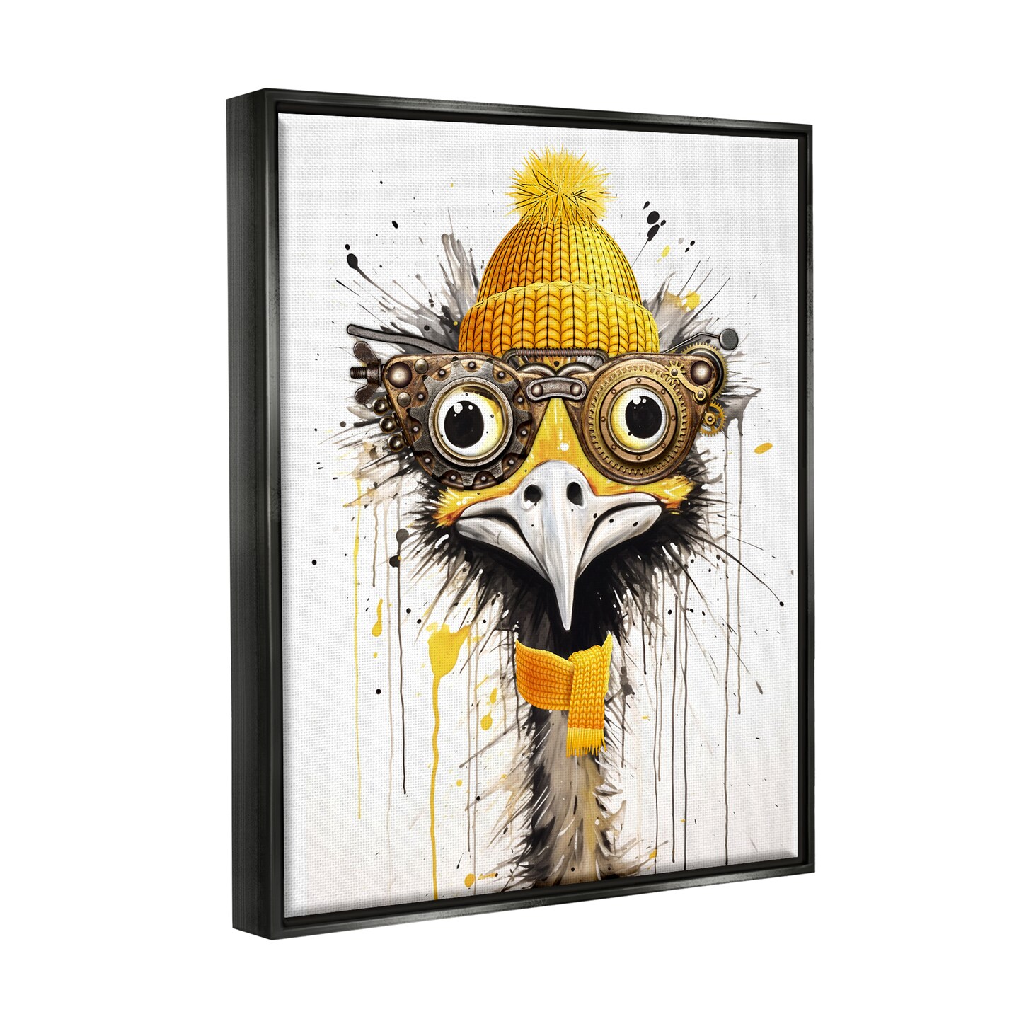 Stupell Industries Yellow Steampunk Emu Framed Floater Canvas Wall Art