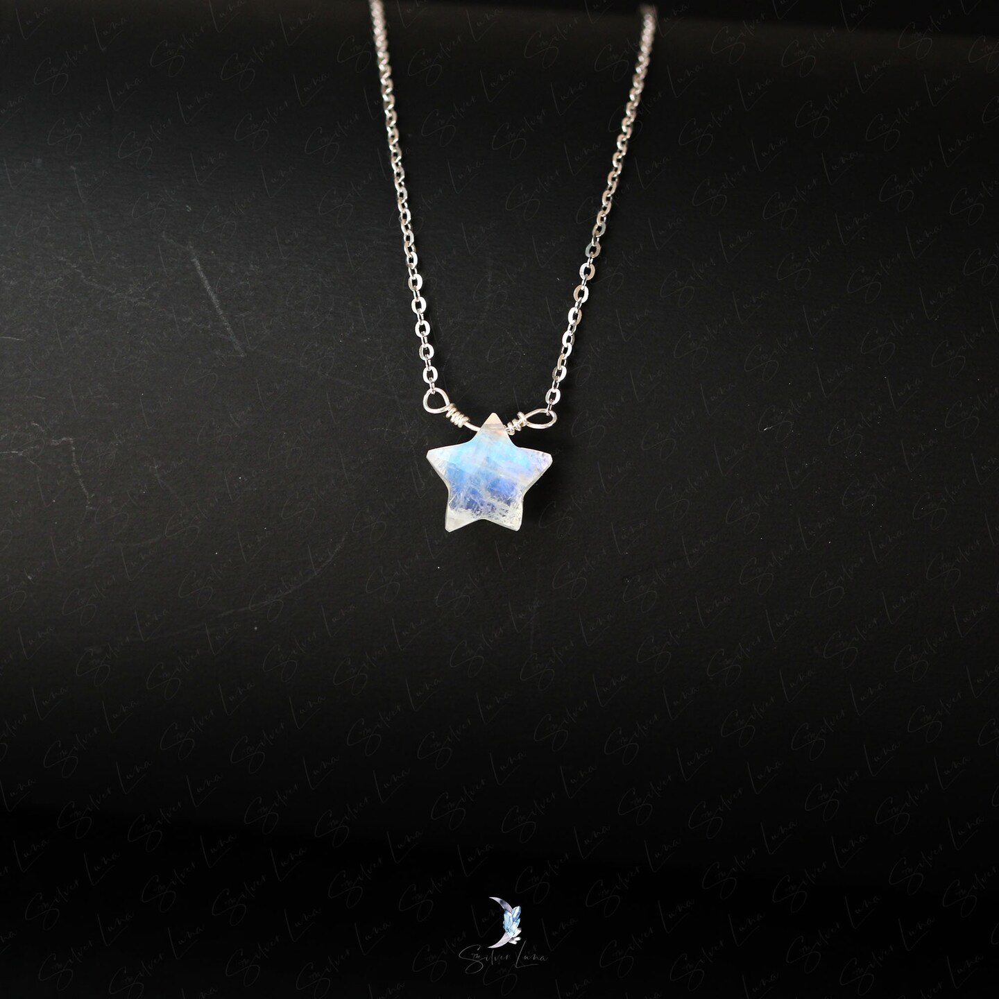 Star rainbow moonstone pendant necklace in sterling silver