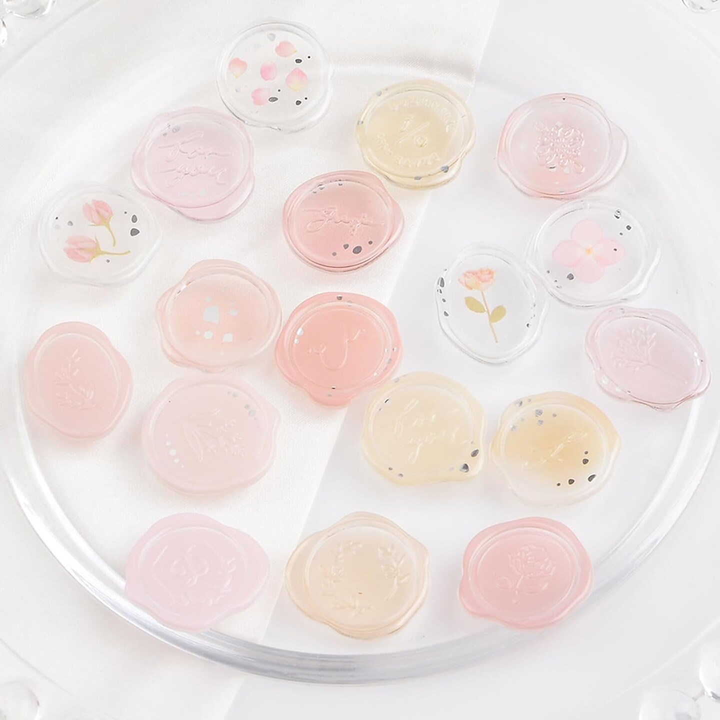 Pink Transparent Pre-Made Wax Stickers, 54 Pcs Adhesive Wax Seal Stickers Birthday Bridal Shower Party Presents Craft Scrapbook Gift