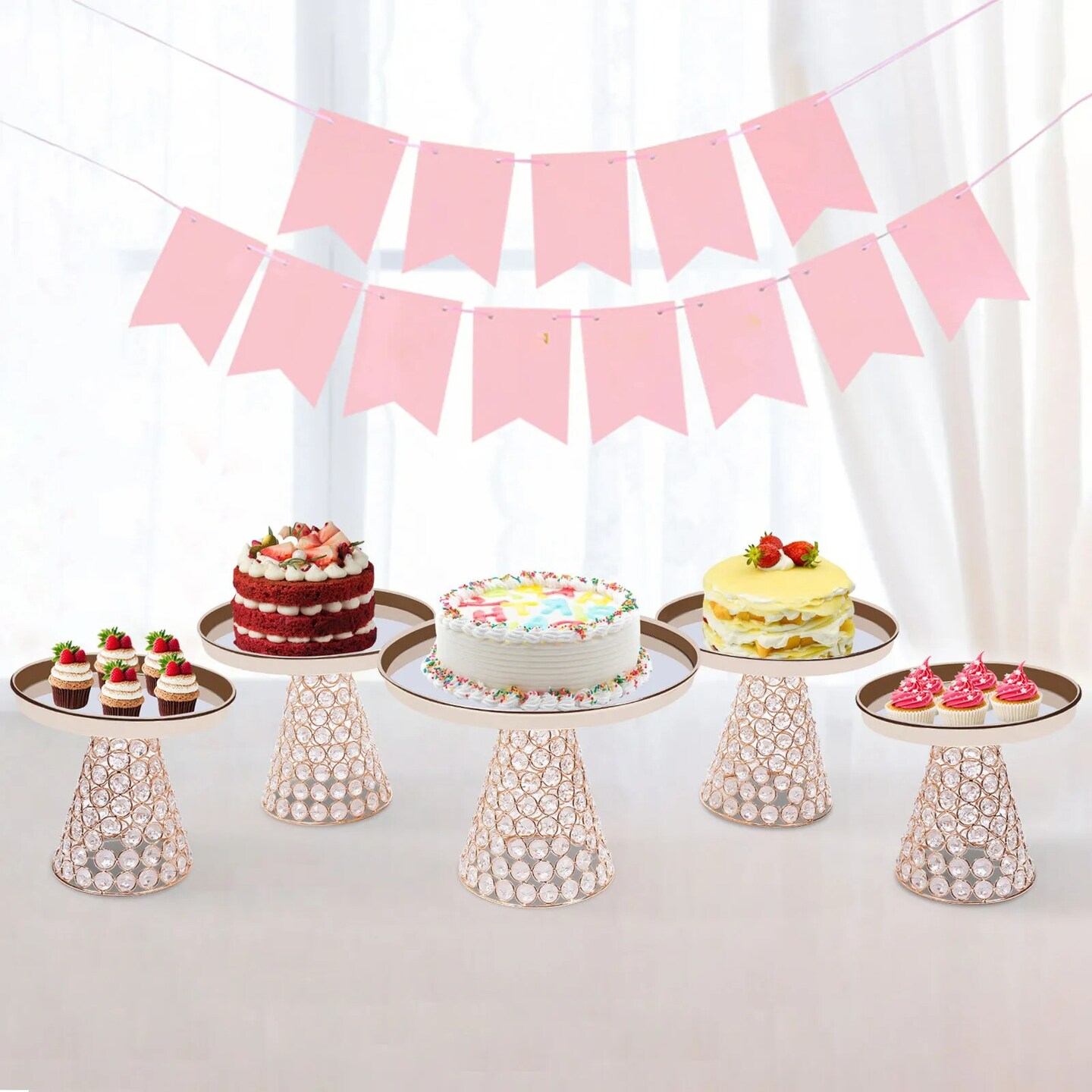 Golden Cupcake Dessert Display Holder Cake Stand for Wedding 5-Piece Set