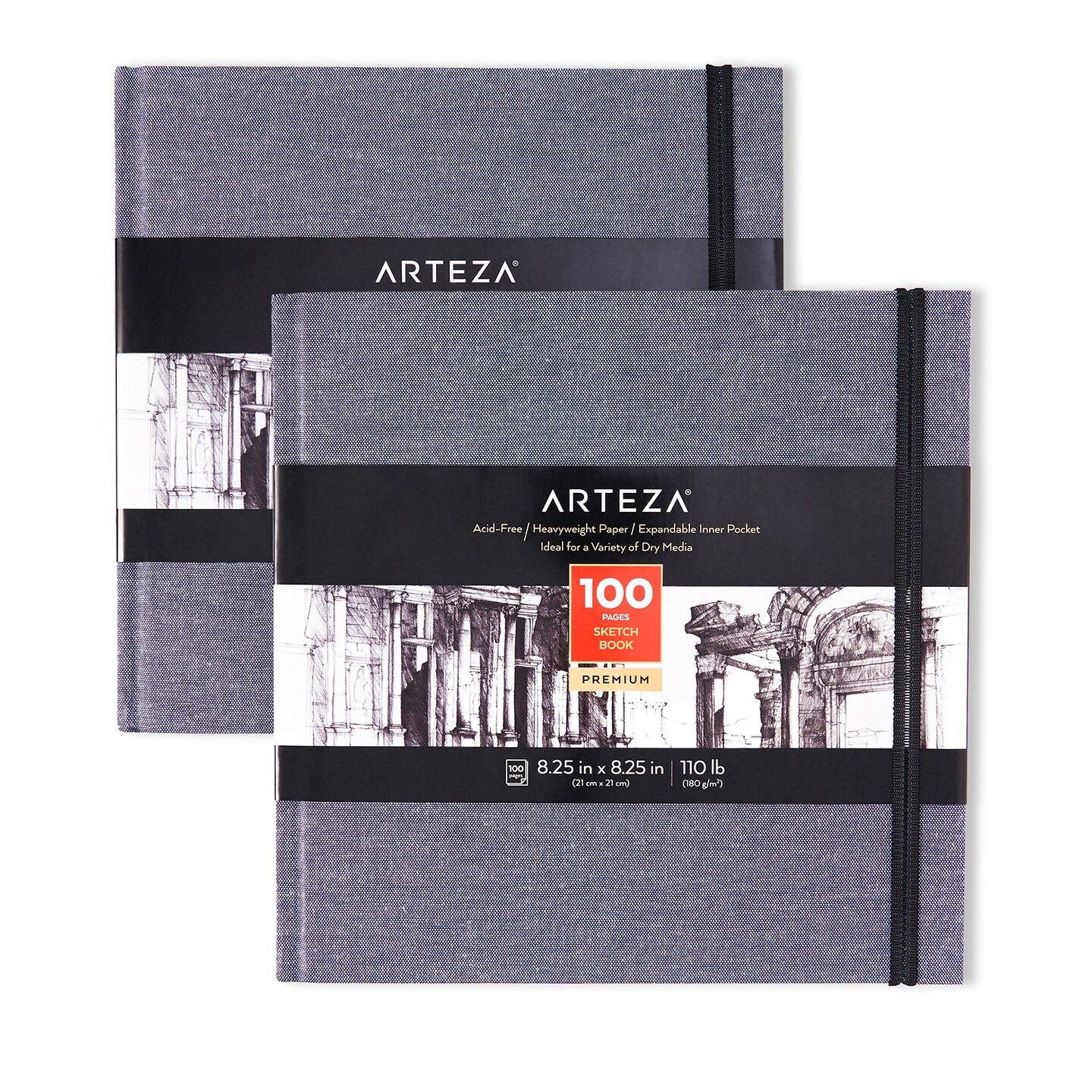 Arteza Paper Sketchbook for Drawing, Dusty Blue, 8.25 x 8.25" - 2 Pack