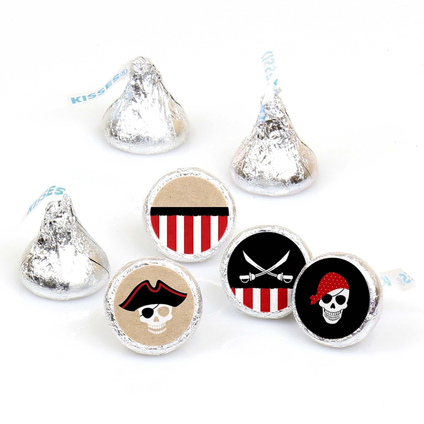 Big Dot of Happiness Beware of Pirates - Pirate Birthday Party Round Candy Sticker Favors - Labels Fits Chocolate Candy (1 sheet of 108)