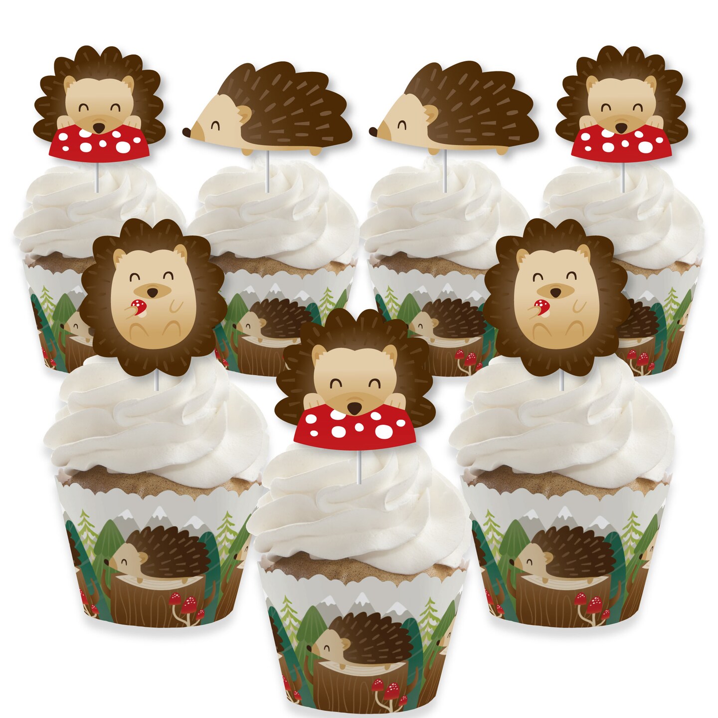 Big Dot of Happiness Forest Hedgehogs Cupcake Decoration Woodland Birthday Party or Baby