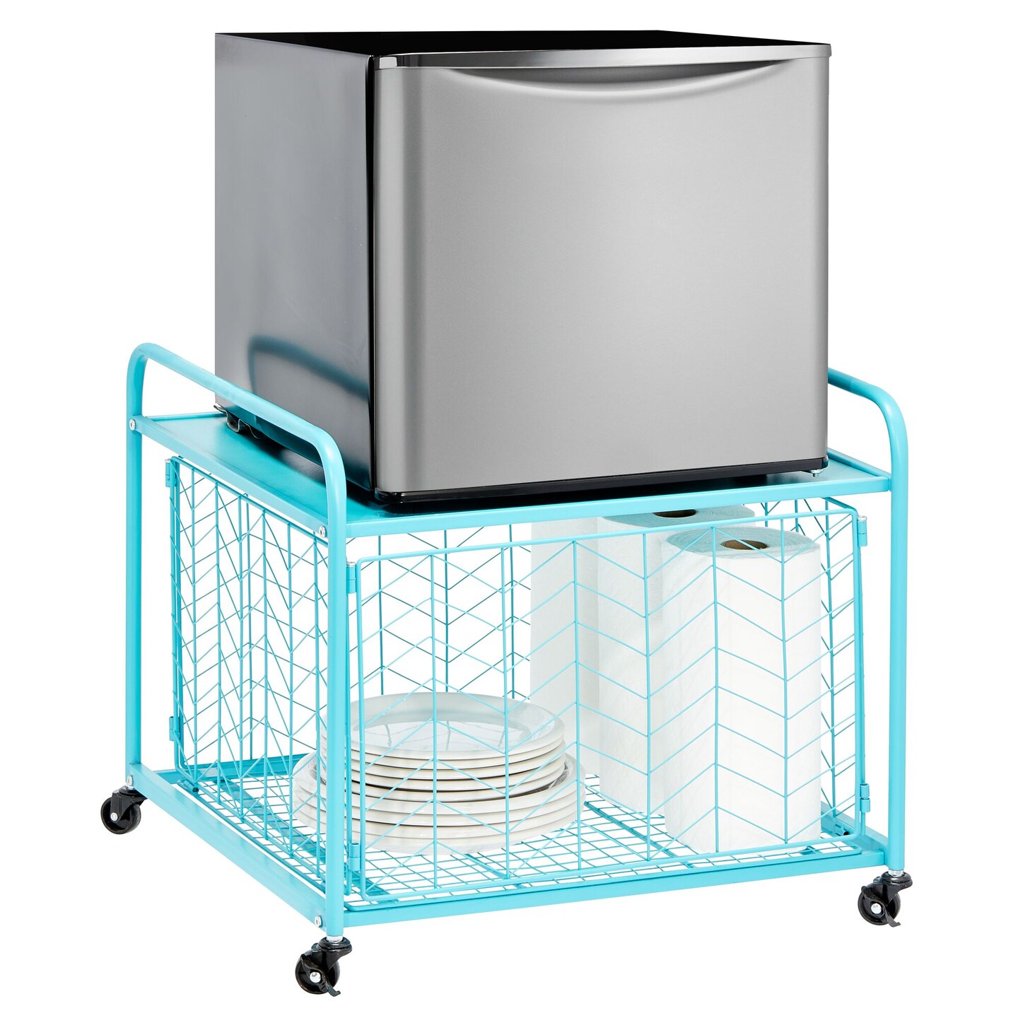 mDesign Small Portable Mini Fridge Storage Cart with Wheels and Handles ...