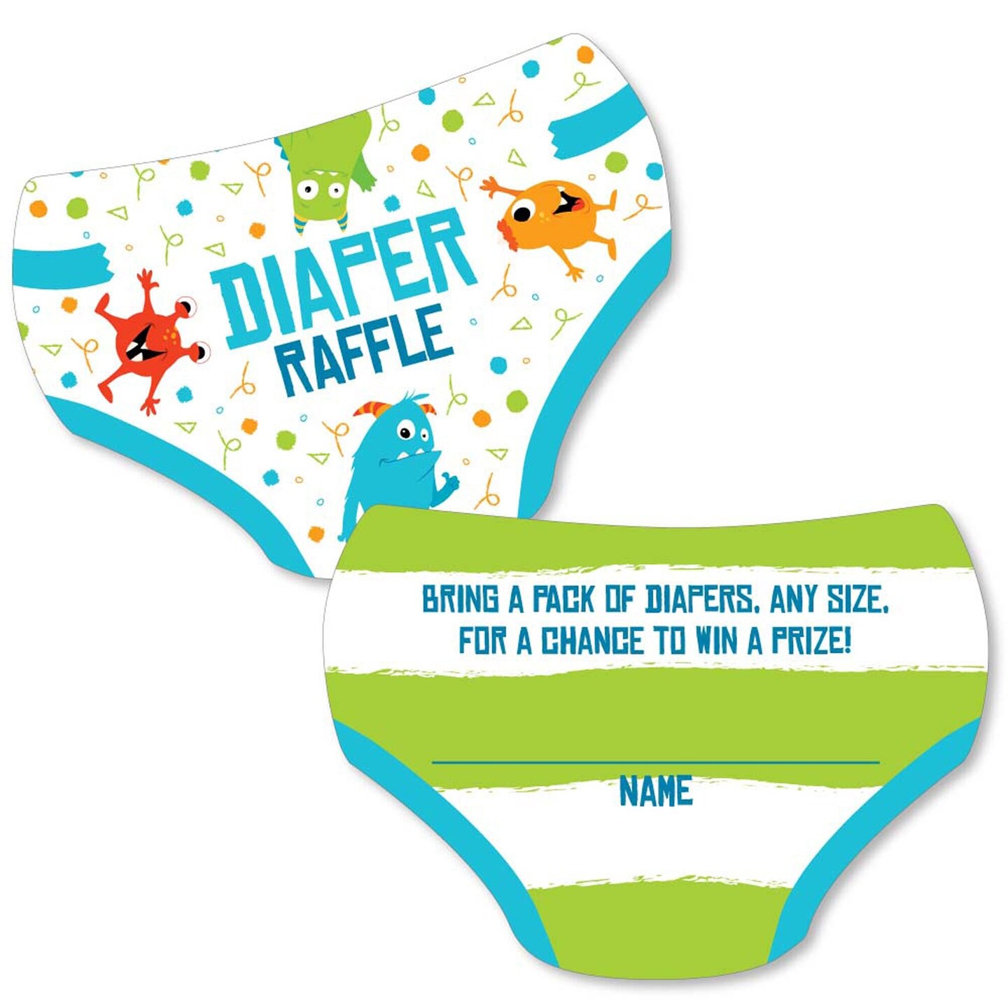 Big Dot of Happiness Monster Bash Diaper Shaped Raffle Ticket Inserts