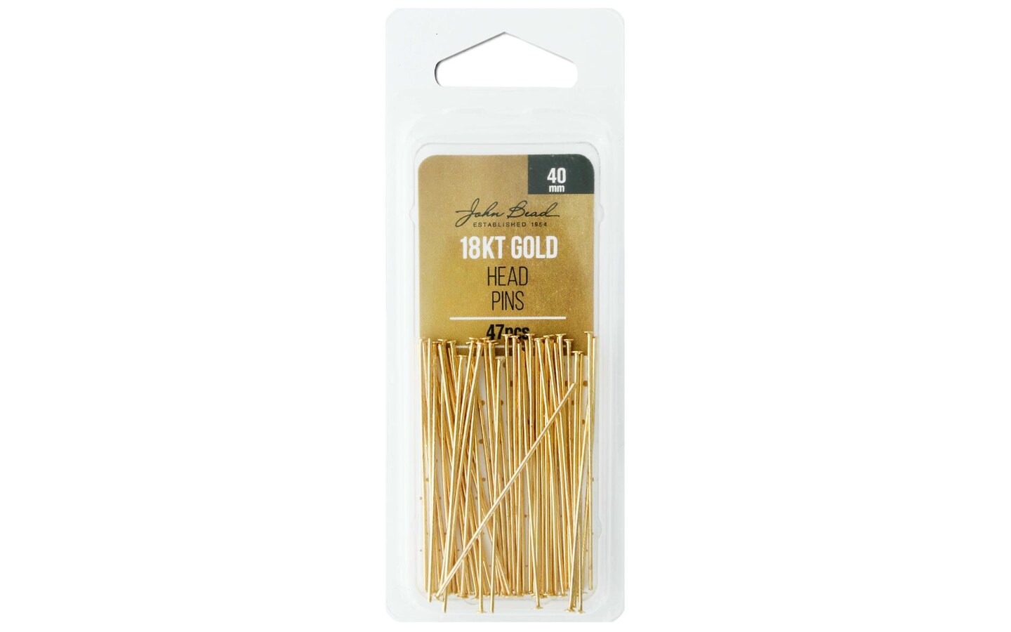 John Bead Head Pin 40mm 21ga Gold Plated 47pc