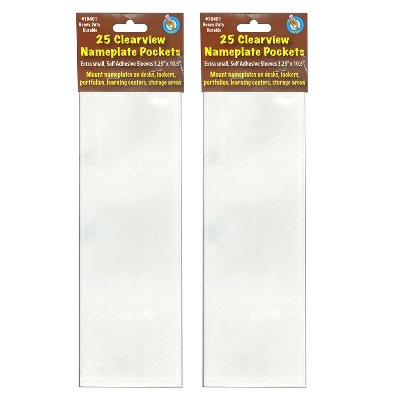 Clear View Self-Adhesive Extra Small Name Plate Pocket 3-1/4&#x22; x 10-1/2&#x22;, 25 Per Pack, 2 Packs