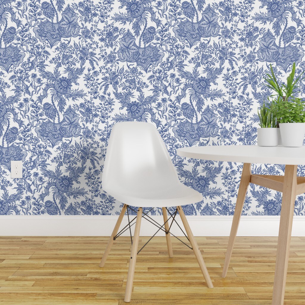 Peel  Stick Wallpaper 2FT Wide Thistle Classic Blue Art Nouveau Color Year  Navy Sky Damask Plant Floral Custom Removable Wallpaper by Spoonflower   Michaels
