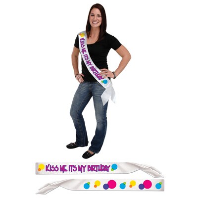 Kiss Me It&#x27;s My Birthday Satin Sash