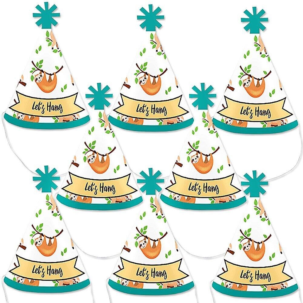 Big Dot of Happiness Let&#x27;s Hang - Sloth - Mini Cone Baby Shower or Birthday Party Hats - Small Little Party Hats - Set of 8