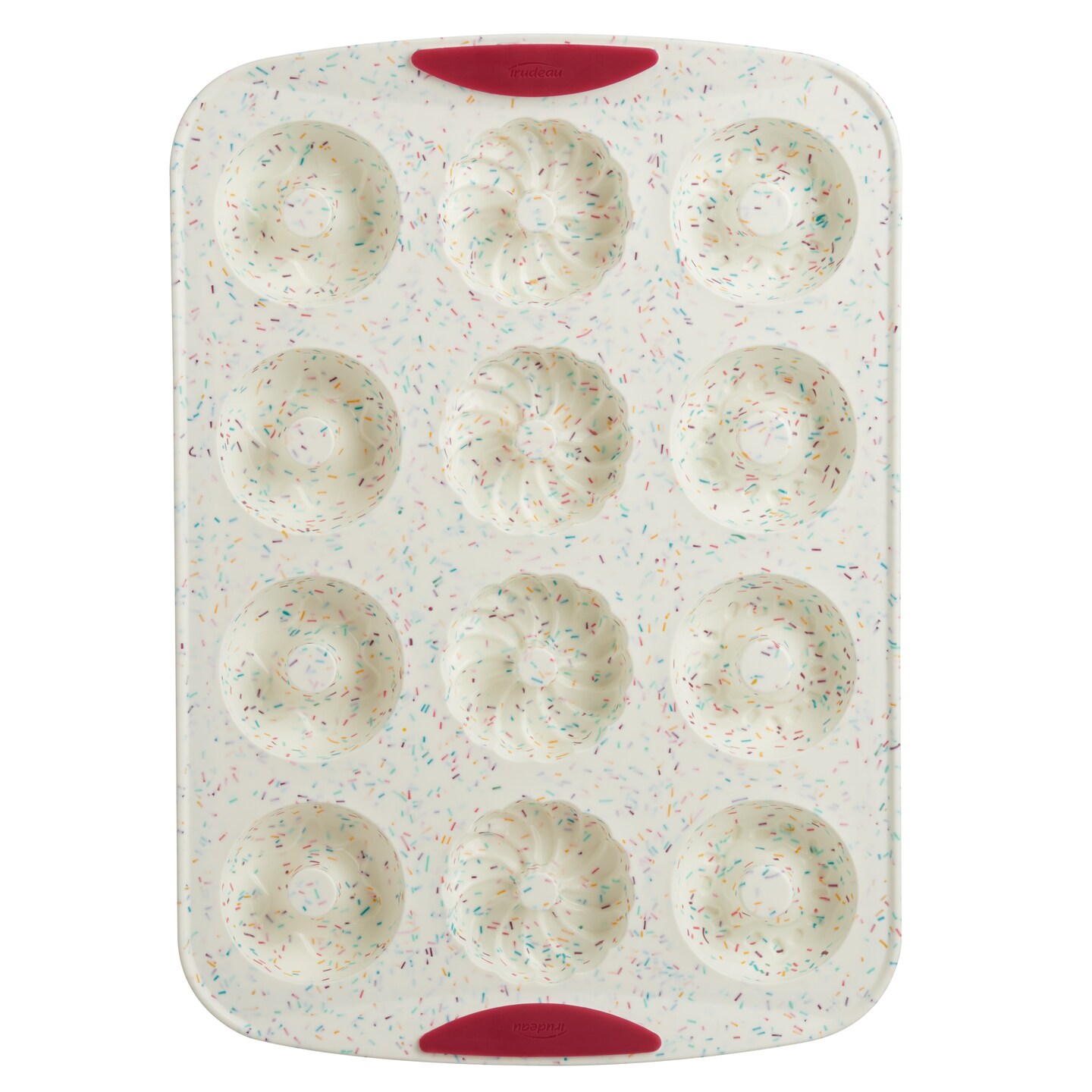 Trudeau Decorated Donut Pan-White Confetti/Fuchsia, 12 Cavity