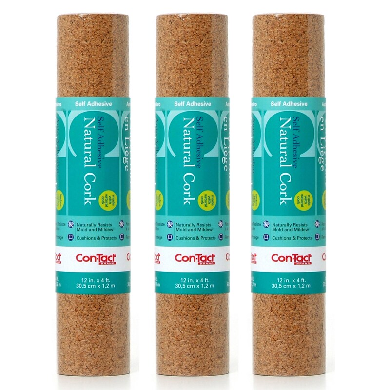 Adhesive Roll, Cork, 12&#x22; x 4&#x27;, Pack of 3