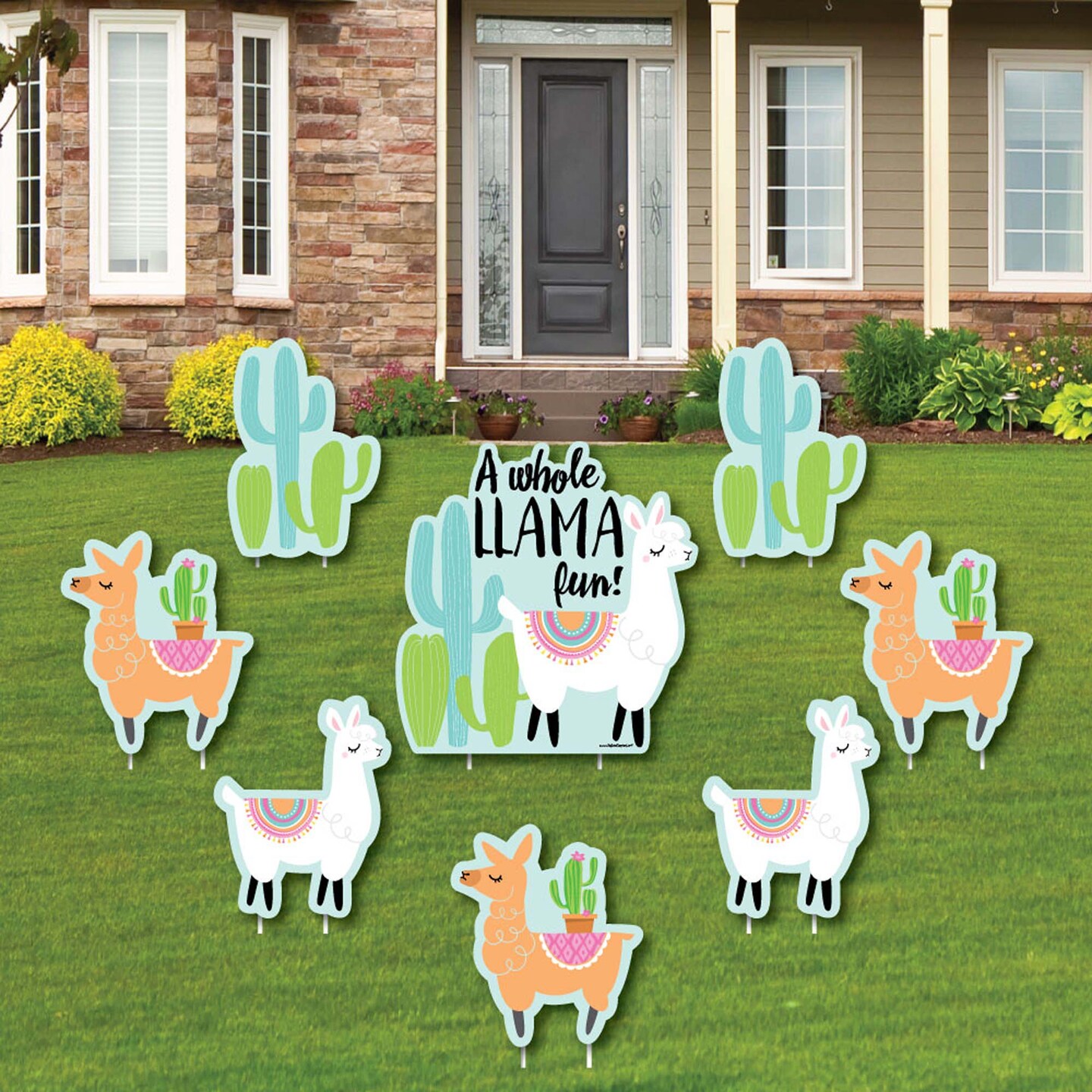 Big Dot of Happiness Whole Llama Fun - Yard Sign &#x26; Outdoor Lawn Decorations - Llama Fiesta Baby Shower or Birthday Party Yard Signs - Set of 8
