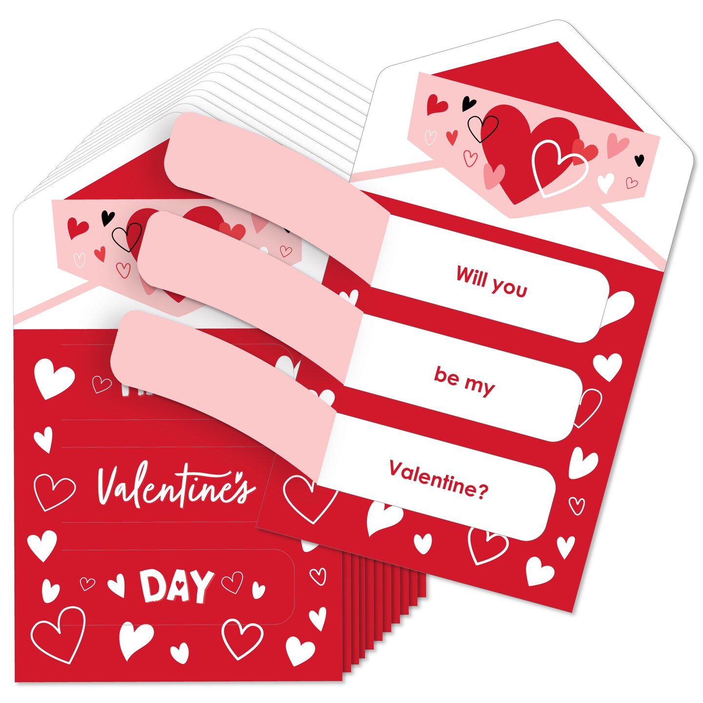 Big Dot of Happiness Happy Valentine&#x27;s Day - Valentine Hearts Cards for Kids - Happy Valentine&#x27;s Day Pull Tabs - Set of 12