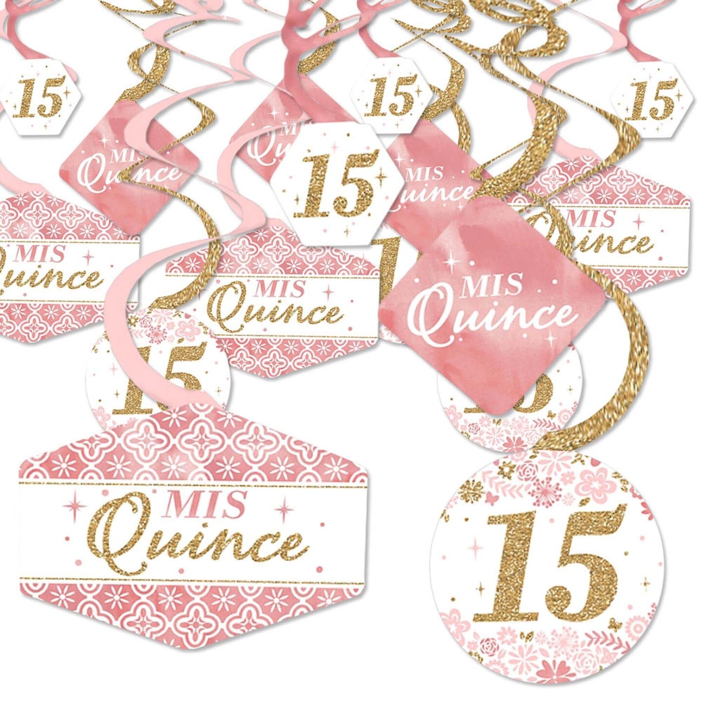 Big Dot of Happiness Mis Quince Anos - Quinceanera Sweet 15 Birthday Party Hanging Decor - Party Decoration Swirls - Set of 40