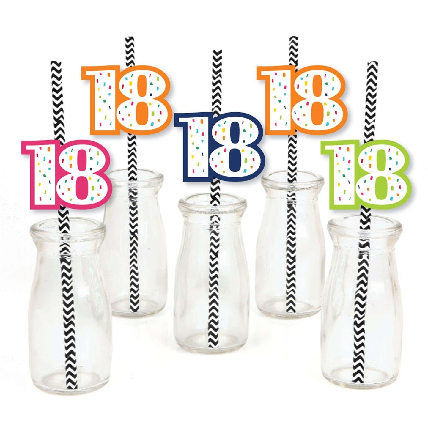 Big Dot of Happiness 18th Birthday - Cheerful Happy Birthday - Paper Straw Decor - Eighteenth Birthday Party Striped Decorative Straws - Set of 24